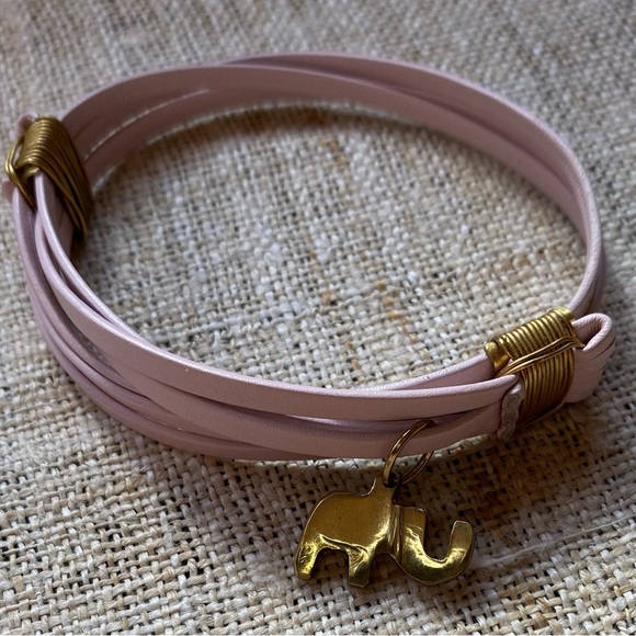 Mille Collines Pink Leather and Brass Elephant Bracelet — EUC - Picture 3 of 6